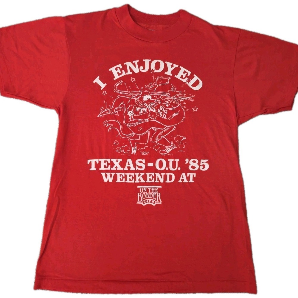 Vintage 80s Texas Longhorns vs Oklahoma Sooners Rivalry Football T Shirt Size M